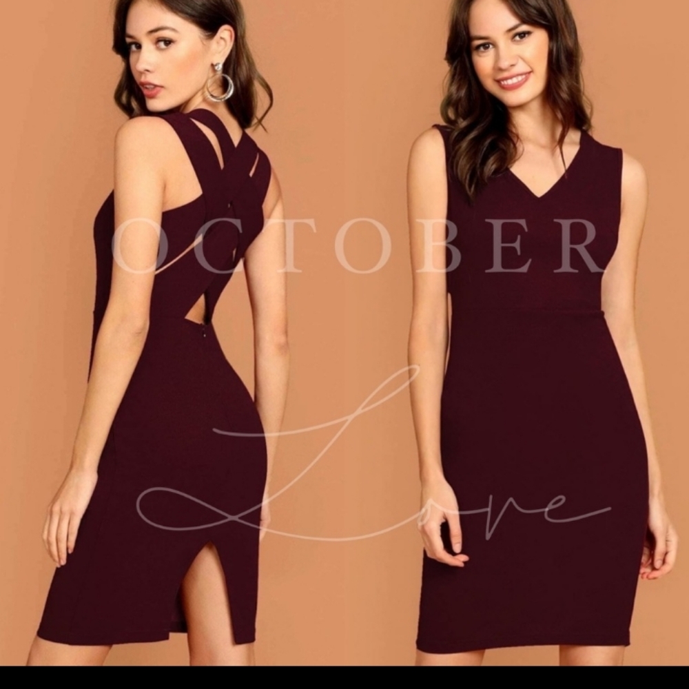🤩🤩2XHP🤩🤩  Burgundy with crisscross  back dress